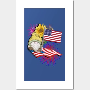 USA Fourth of July Graphic Design American Flag Fireworks & Patriotic Gnome Posters and Art